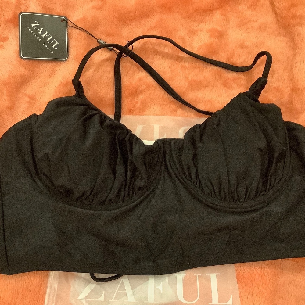 new longline runched bikini with high rise bottom
